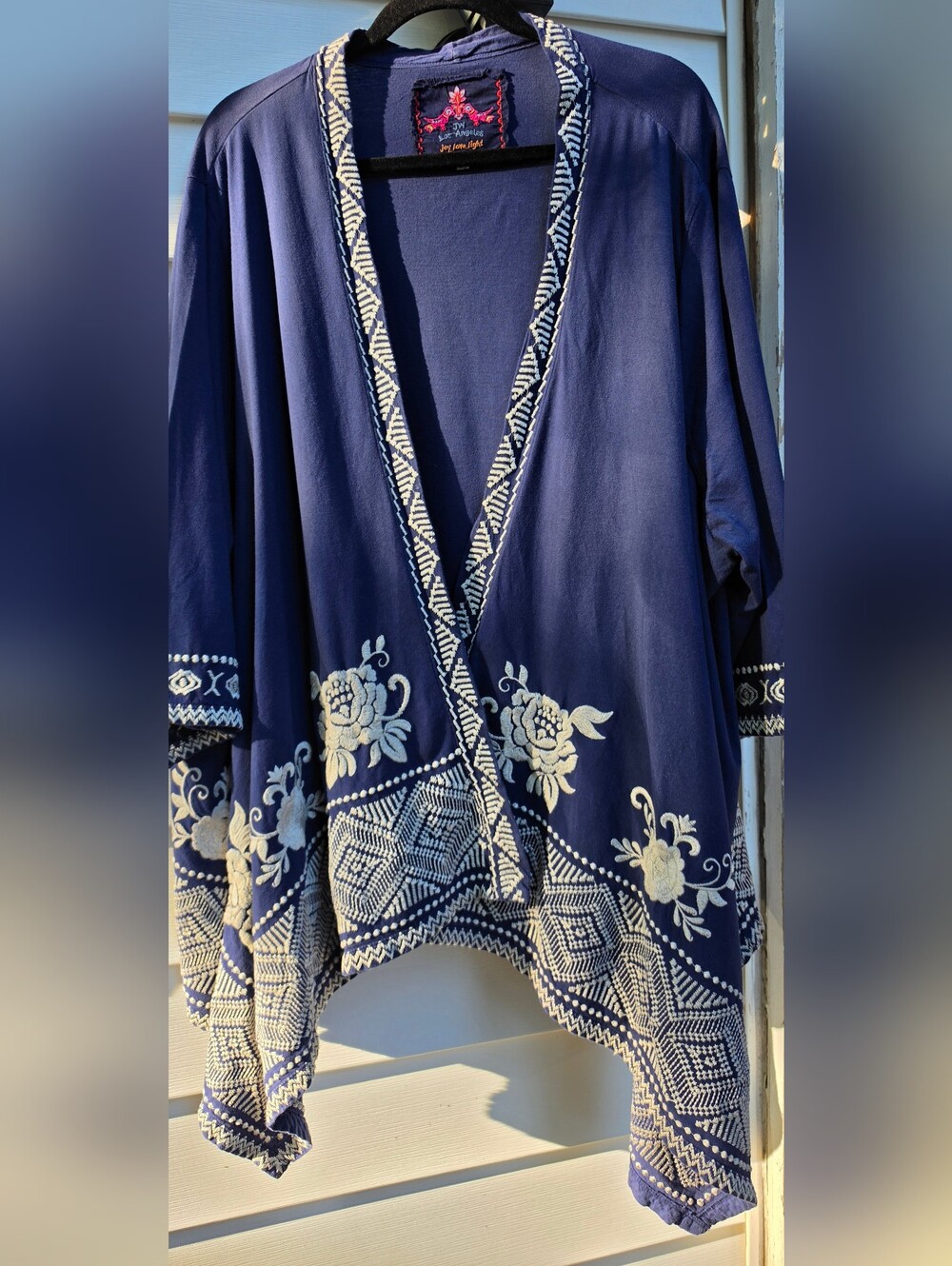 Johnny Was Embroidered Navy White Floral Open-Front Women Cardigan Top XXL 1X 2X - Picture 4 of 14